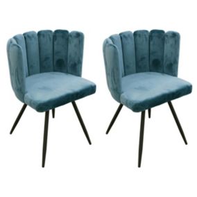 Lot de 2 Chaises Velours "Ariel" 79cm Bleu Canard