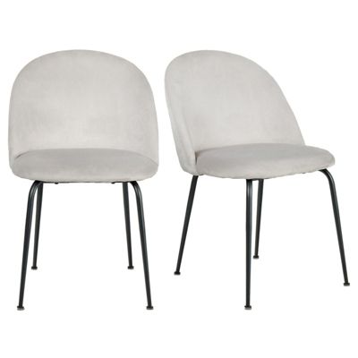 Lot de 2 chaises velours gris capitonnée et pieds métal noir - FARA