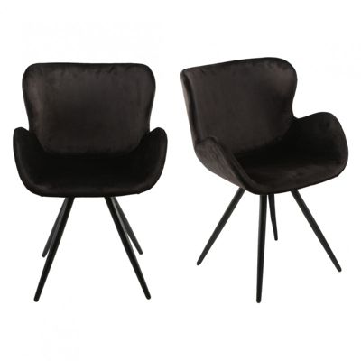 Lot de 2 chaises velours noir et piètement métal noir - LOTUS