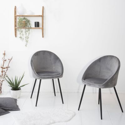 Lot de 2 chaises vintage DIANE velours gris - HAPPY GARDEN