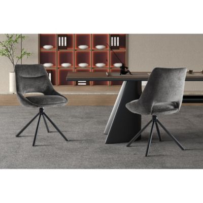 Lot de 2 chaises YUMENA  Tissu gris  Pieds métal  Design compact  Elégance sobre et contemporaine