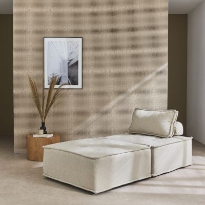 Lot de 2 chauffeuses pour canapé modulable tissu capitonné beige avec un coussin