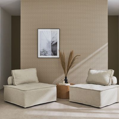 Lot de 2 chauffeuses pour canapé modulable tissu capitonné beige avec un coussin