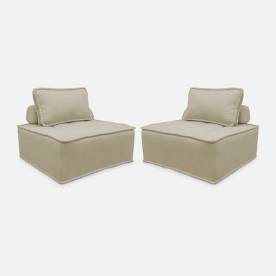 Lot de 2 chauffeuses pour canapé modulable tissu capitonné beige avec un coussin