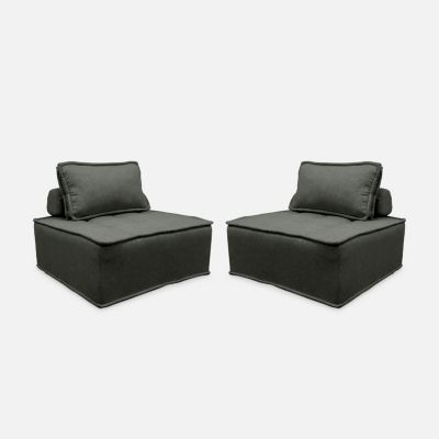 Lot de 2 chauffeuses pour canapé modulable tissu capitonné gris avec un coussin