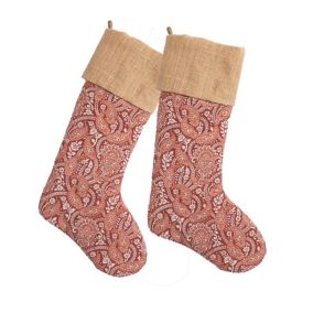 Lot de 2 Chaussette de noël en coton recyclé et jute 'Deko&co'