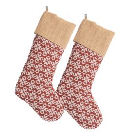 Lot de 2 Chaussette de noël en coton recyclé et jute 'Deko&co'