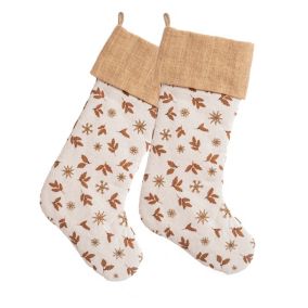 Lot de 2 Chaussette de noël en coton recyclé et jute 'Deko&co'