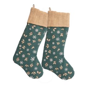 Lot de 2 Chaussette de noël en coton recyclé et jute 'Deko&co'