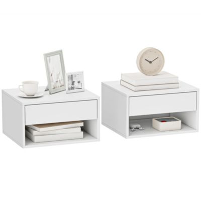 Lot de 2 chevets suspendus - tables de nuit suspendues - tiroir, niche - blanc