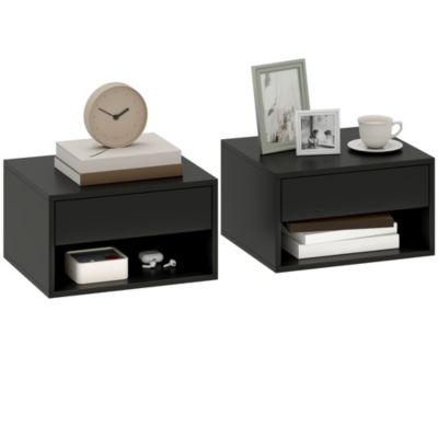 Lot de 2 chevets suspendus - tables de nuit suspendues - tiroir, niche - noir