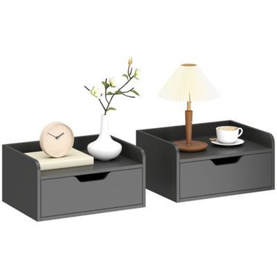 Lot de 2 chevets suspendus - tiroir coulissant, plateau - 40 x 30 x 19 cm - noir