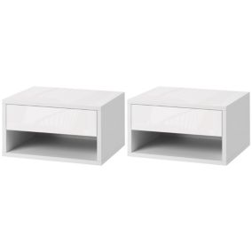 Lot de 2 chevets tables de nuit murales - tiroir coulissant, niche, plateau - dim. 37L x 32l x 21H cm - panneaux blanc