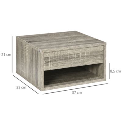 Lot de 2 chevets tables de nuit murales - tiroir coulissant, niche, plateau - dim. 37L x 32l x 21H cm - panneaux gris