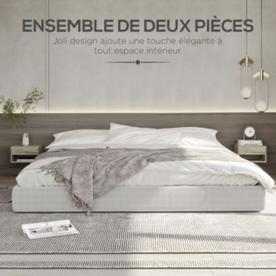 Lot de 2 chevets tables de nuit murales - tiroir coulissant, niche, plateau - dim. 37L x 32l x 21H cm - panneaux gris