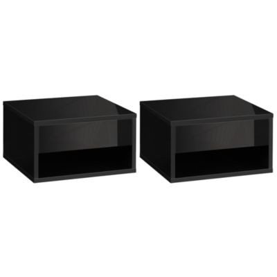 Lot de 2 chevets tables de nuit murales - tiroir coulissant, niche, plateau - dim. 37L x 32l x 21H cm - panneaux noir