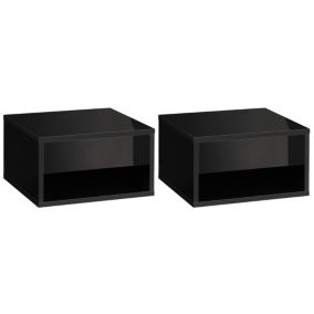 Lot de 2 chevets tables de nuit murales - tiroir coulissant, niche, plateau - dim. 37L x 32l x 21H cm - panneaux noir