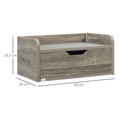 Lot de 2 chevets tables de nuit murales - tiroir coulissant, plateau - dim. 40L x 30l x 19H cm - panneaux aspect bois gris