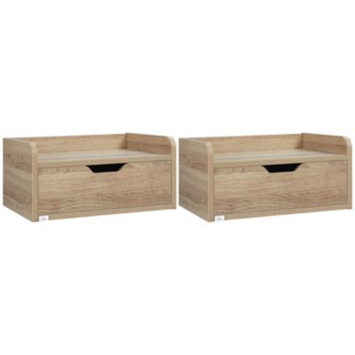 Lot de 2 chevets tables de nuit murales - tiroir coulissant, plateau - dim. 40L x 30l x 19H cm - panneaux aspect chêne clair