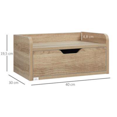 Lot de 2 chevets tables de nuit murales - tiroir coulissant, plateau - dim. 40L x 30l x 19H cm - panneaux aspect chêne clair