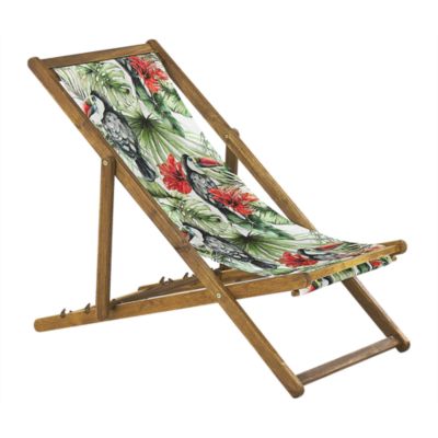 Lot de 2 chiliennes pliantes ANZIO avec tissus de remplacement Motif animal Acacia Marron clair