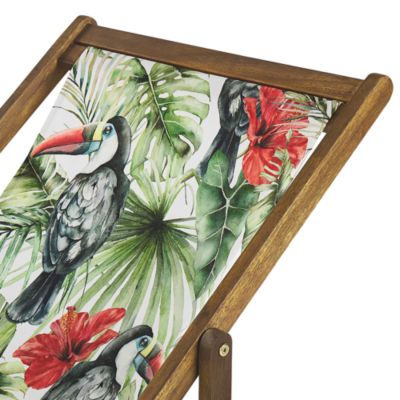 Lot de 2 chiliennes pliantes ANZIO avec tissus de remplacement Motif animal Acacia Marron clair
