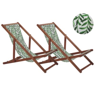 Lot de 2 chiliennes pliantes ANZIO avec tissus de remplacement Motif floral Acacia Marron clair