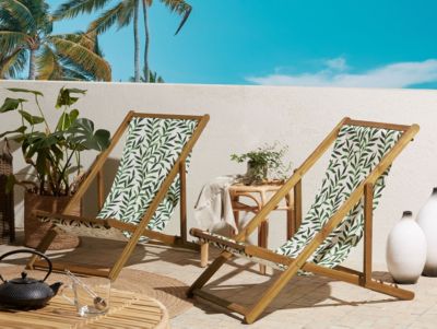 Lot de 2 chiliennes pliantes ANZIO avec tissus de remplacement Motif floral Acacia Marron clair