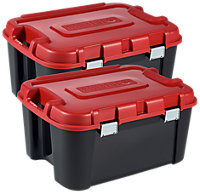 Lot de 2 coffres de rangement en plastique noir et rouge Curver Totem 140 L