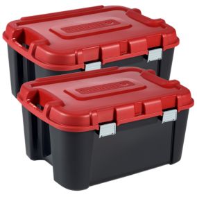 Lot de 2 coffres de rangement en plastique noir et rouge Curver Totem 140 L