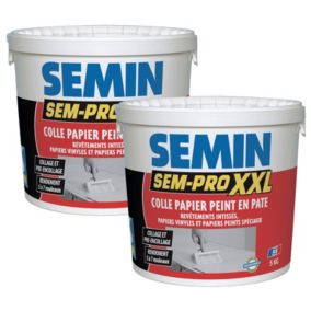 Lot de 2 colles Papiers Peints en Pâte Semin Sem-Pro XXL, Prêt à l'Emploi, Seau de 5 kg