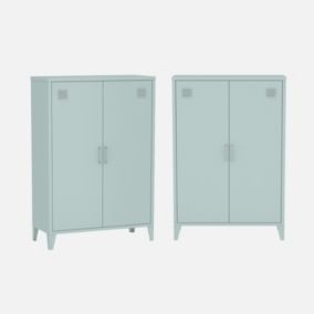 Lot de 2 commodes/armoires métal 2 portes Soho bleu clair. casiers. L 75 x P 33 x H 110 cm