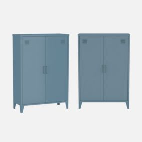 Lot de 2 commodes/armoires métal 2 portes Soho bleu foncé. casiers. L 75 x P 33 x H 110 cm