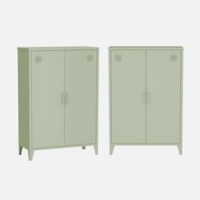 Lot de 2 commodes/armoires métal 2 portes Soho vert. casiers.  L 75 x P 33 x H 110 cm