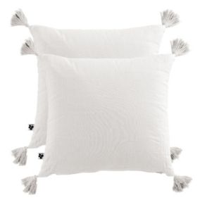 Lot de 2 coussins 40x40 double gaze de coton blanc avec pompons - PEPA