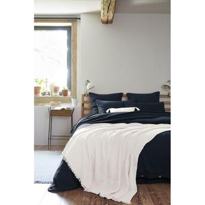Lot de 2 coussins 40x40 double gaze de coton blanc avec pompons - PEPA