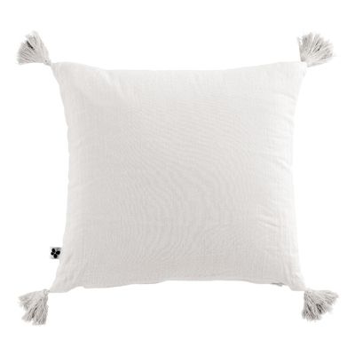 Lot de 2 coussins 40x40 double gaze de coton blanc avec pompons - PEPA