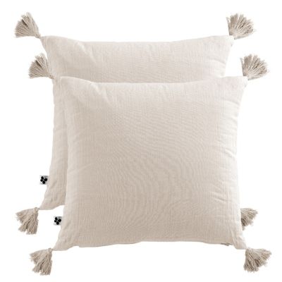 Lot de 2 coussins 40x40 double gaze de coton écru avec pompons - PEPA