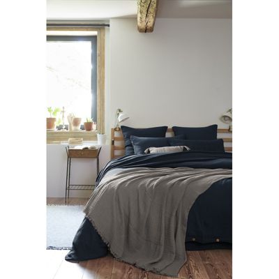 Lot de 2 coussins 40x40 double gaze de coton gris avec pompons - PEPA