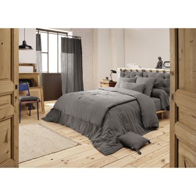 Lot de 2 coussins 40x40 double gaze de coton gris avec pompons - PEPA