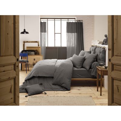 Lot de 2 coussins 40x40 double gaze de coton gris avec pompons - PEPA