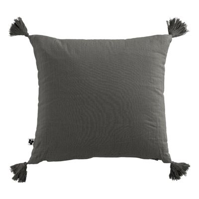 Lot de 2 coussins 40x40 double gaze de coton gris avec pompons - PEPA