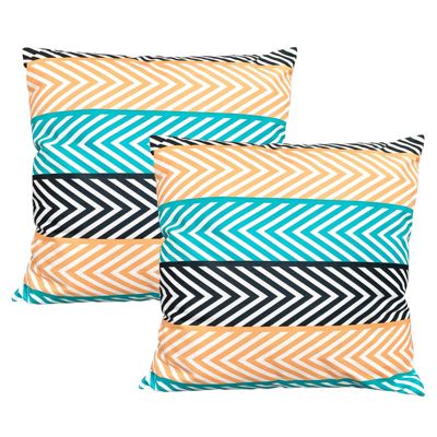 Lot de 2 coussins 45 x 45 cm en tissu motif zig zag bleu orange - ZAG