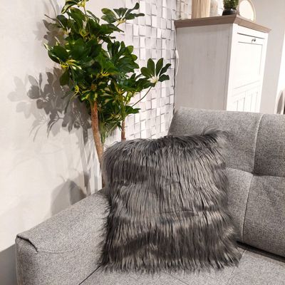 Lot de 2 coussins 45 x 45 cm gris anthracite à poils longs - MOUTH