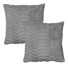 Lot de 2 coussins 45 x 45 cm microfibre gris plis géométriques - PANG