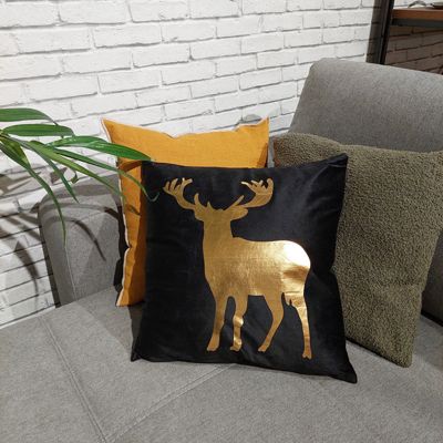 Lot de 2 coussins 45 x 45 cm velours noir et cerf doré - CERF DORÉ