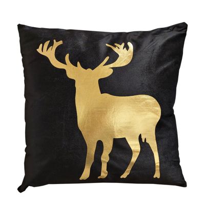 Lot de 2 coussins 45 x 45 cm velours noir et cerf doré - CERF DORÉ