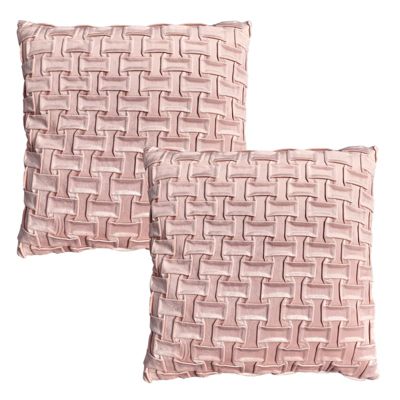 Lot de 2 coussins 45 x 45 cm velours rose et plis géométriques - ROSIE