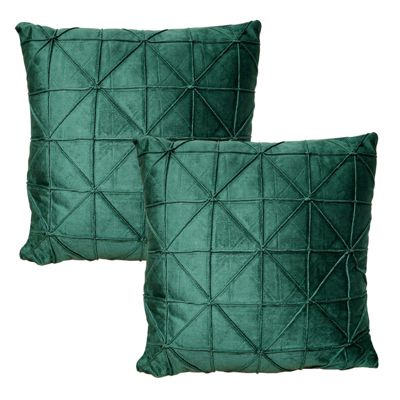 Lot de 2 coussins 45 x 45 cm velours vert foncé géométrique - NOBLE