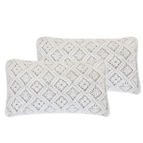 Lot de 2 coussins ALATEPE Bouclé 30 x 50 cm Macramé Blanc